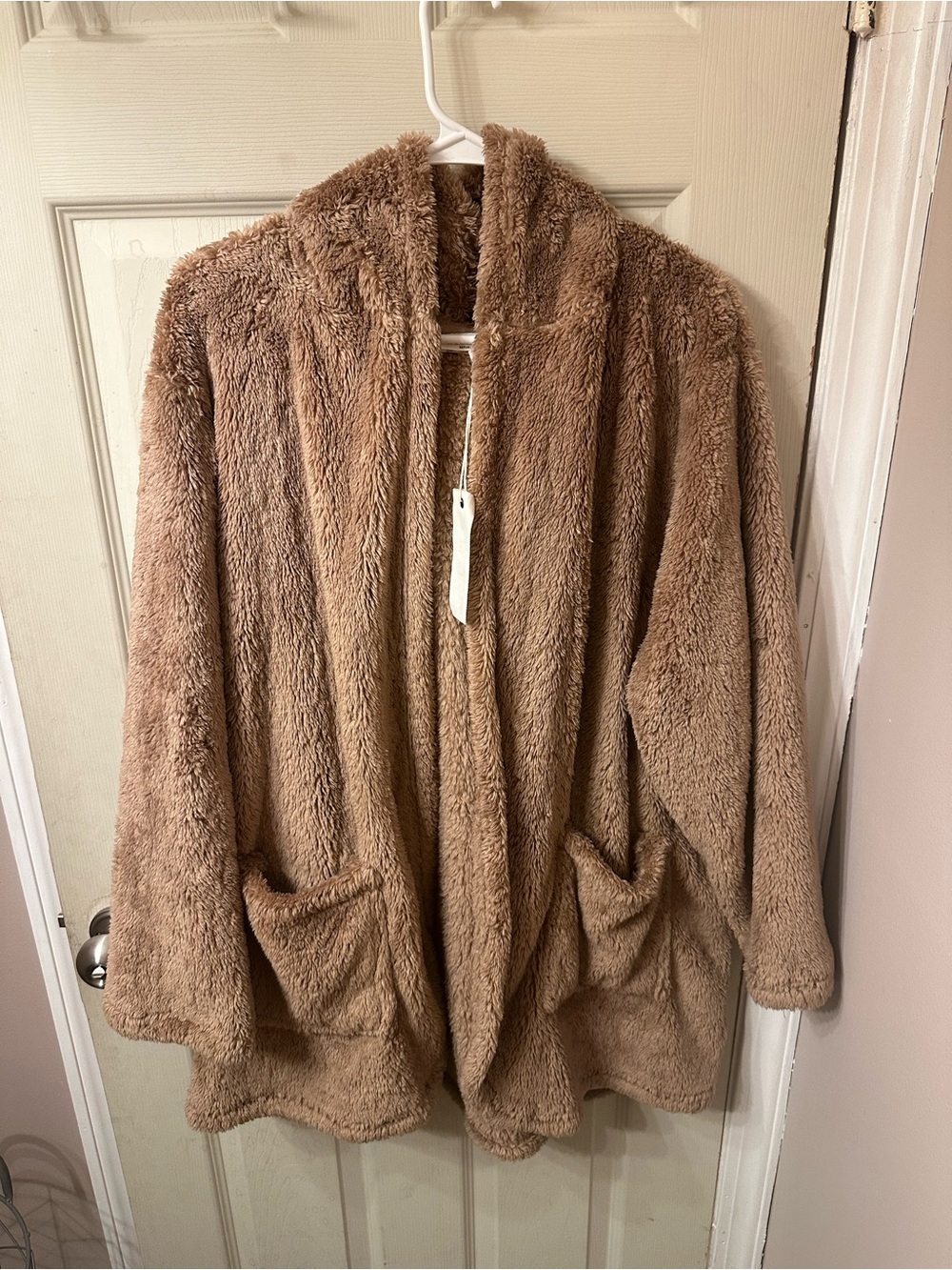 Workshop Republic Clothing Plush Teddy Open-Front Coat - Taupe Brown